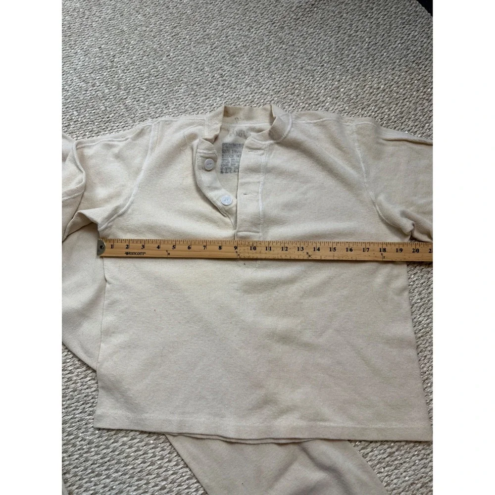 Vintage Military Thermal Long Underwear Set Henley Top Bottoms Cream Korea wool